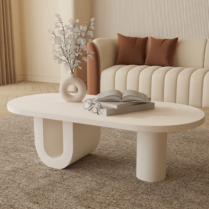 Modern Minimalist Ellipse MDF U-shaped Leg Coffee Table 1-Cabinet For Living Room