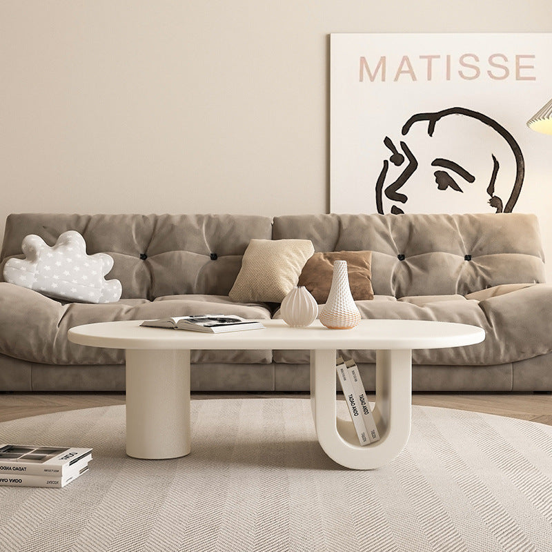 Modern Minimalist Ellipse MDF U-shaped Leg Coffee Table 1-Cabinet For Living Room