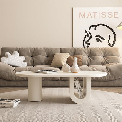 Modern Minimalist Ellipse MDF U-shaped Leg Coffee Table 1-Cabinet For Living Room