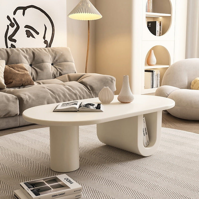 Modern Minimalist Ellipse MDF U-shaped Leg Coffee Table 1-Cabinet For Living Room