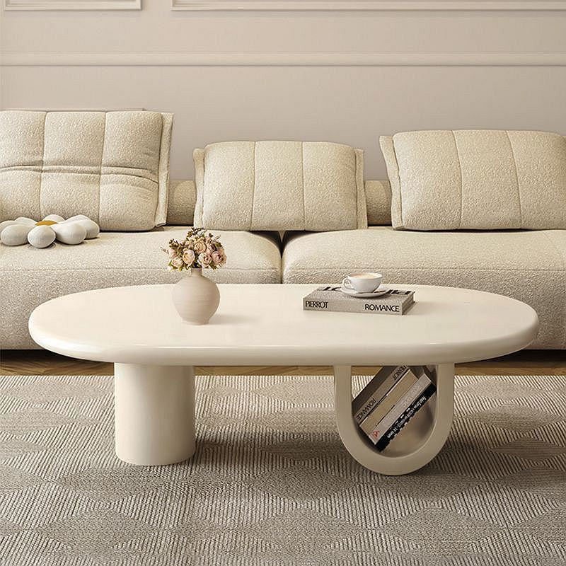 Modern Minimalist Ellipse MDF U-shaped Leg Coffee Table 1-Cabinet For Living Room