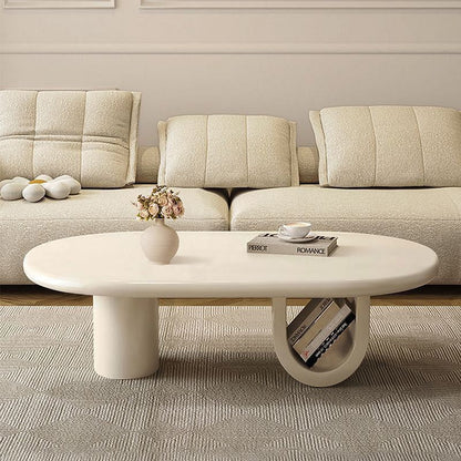 Modern Minimalist Ellipse MDF U-shaped Leg Coffee Table 1-Cabinet For Living Room