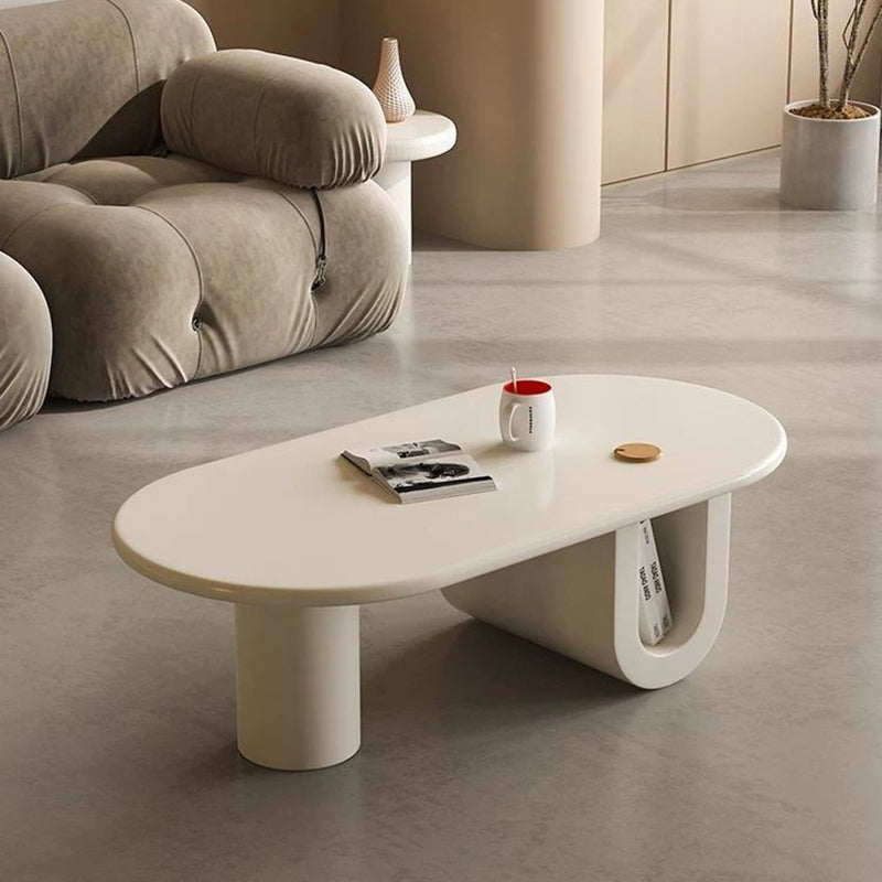 Modern Minimalist Ellipse MDF U-shaped Leg Coffee Table 1-Cabinet For Living Room