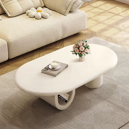 Modern Minimalist Ellipse MDF U-shaped Leg Coffee Table 1-Cabinet For Living Room