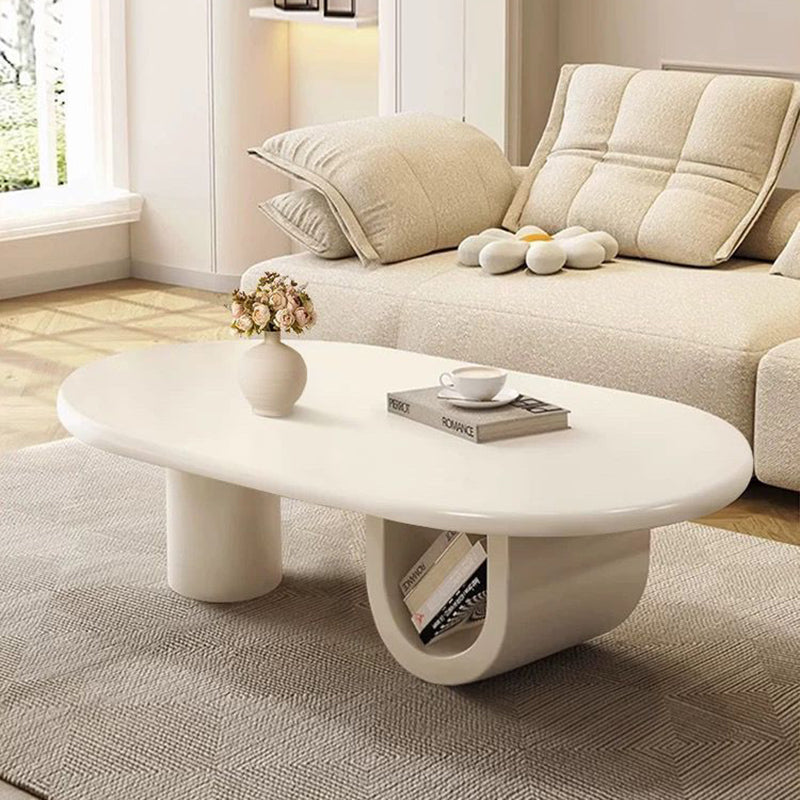 Modern Minimalist Ellipse MDF U-shaped Leg Coffee Table 1-Cabinet For Living Room
