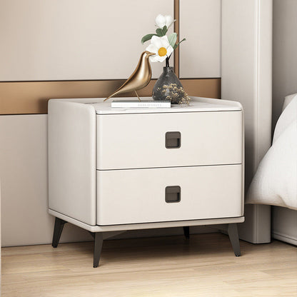 Modern Minimalist Square Rectangular MDF Iron Pine Wood Solid Wood Plywood Cat Scratch Leather Sintered Stone Nightstand 2-Drawer For Bedroom
