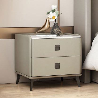Modern Minimalist Square Rectangular MDF Iron Pine Wood Solid Wood Plywood Cat Scratch Leather Sintered Stone Nightstand 2-Drawer For Bedroom
