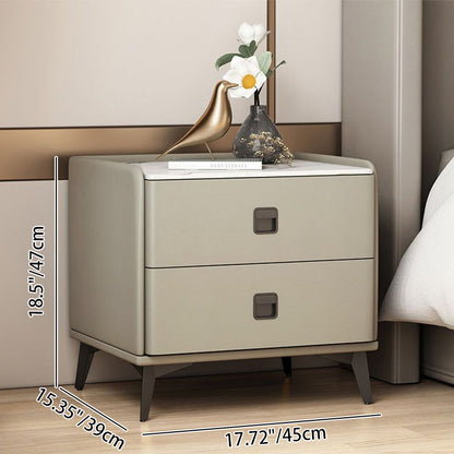 Modern Minimalist Square Rectangular MDF Iron Pine Wood Solid Wood Plywood Cat Scratch Leather Sintered Stone Nightstand 2-Drawer For Bedroom
