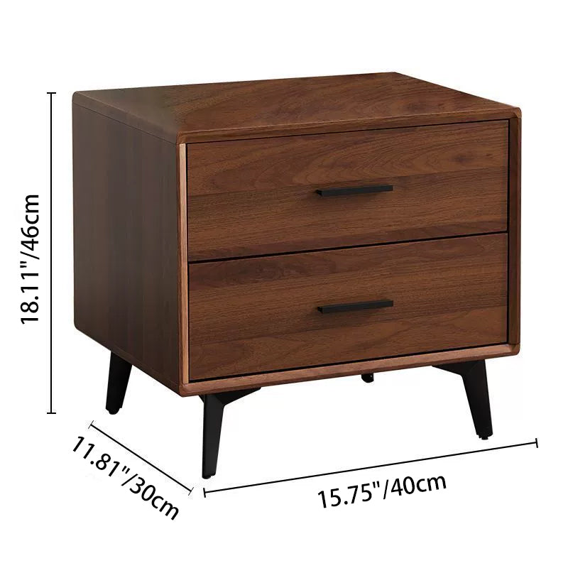 Contemporary Nordic Square Rectangular MDF Solid Wood Iron Nightstand 2-Drawer For Bedroom