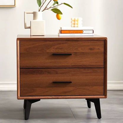 Contemporary Nordic Square Rectangular MDF Solid Wood Iron Nightstand 2-Drawer For Bedroom