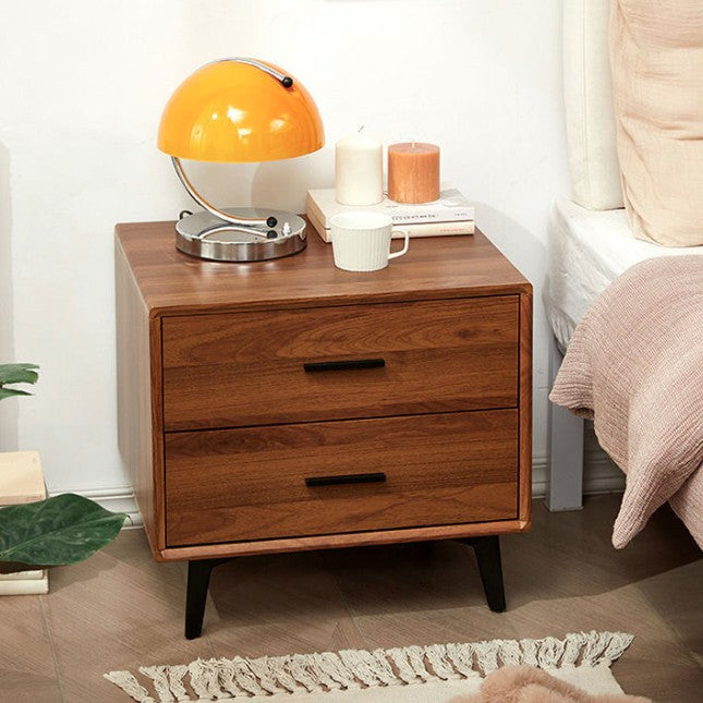Contemporary Nordic Square Rectangular MDF Solid Wood Iron Nightstand 2-Drawer For Bedroom