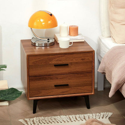 Contemporary Nordic Square Rectangular MDF Solid Wood Iron Nightstand 2-Drawer For Bedroom