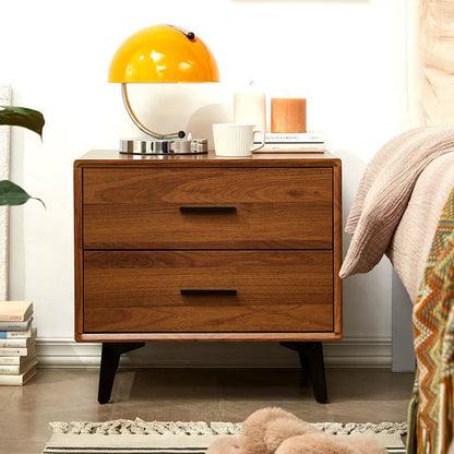 Contemporary Nordic Square Rectangular MDF Solid Wood Iron Nightstand 2-Drawer For Bedroom