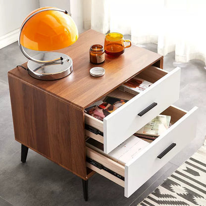 Contemporary Nordic Square Rectangular MDF Solid Wood Iron Nightstand 2-Drawer For Bedroom