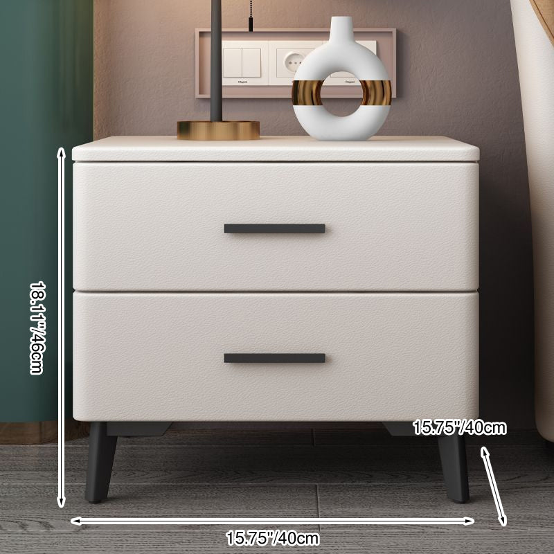 Modern Minimalist Square Rectangular Cat Scratch Leather Pine Wood Carbon Steel Nightstand 2-Drawer For Bedroom