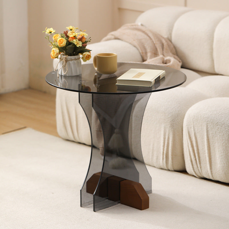 Contemporary Nordic Round Tempered Glass Ash Wood Coffee Table For Living Room