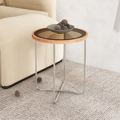 Modern Minimalist Round Tempered Glass MDF Iron Coffee Table For Living Room