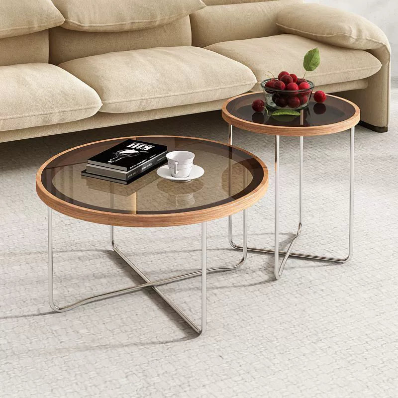 Modern Minimalist Round Tempered Glass MDF Iron Coffee Table For Living Room