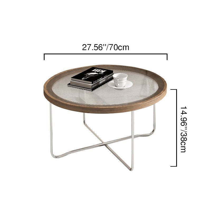 Modern Minimalist Round Tempered Glass MDF Iron Coffee Table For Living Room