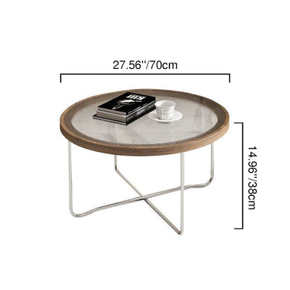 Modern Minimalist Round Tempered Glass MDF Iron Coffee Table For Living Room