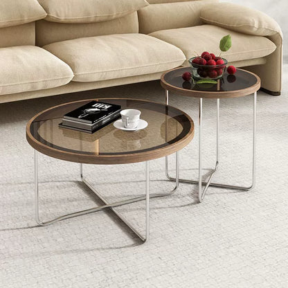 Modern Minimalist Round Tempered Glass MDF Iron Coffee Table For Living Room