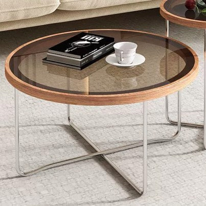 Modern Minimalist Round Tempered Glass MDF Iron Coffee Table For Living Room