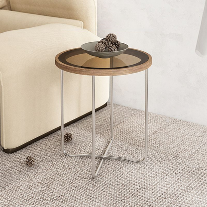 Modern Minimalist Round Tempered Glass MDF Iron Coffee Table For Living Room