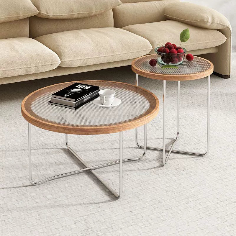 Modern Minimalist Round Tempered Glass MDF Iron Coffee Table For Living Room