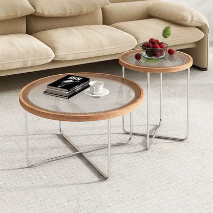 Modern Minimalist Round Tempered Glass MDF Iron Coffee Table For Living Room