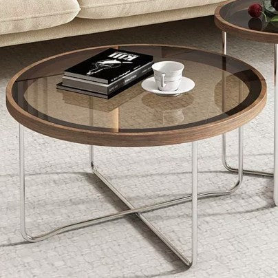 Modern Minimalist Round Tempered Glass MDF Iron Coffee Table For Living Room