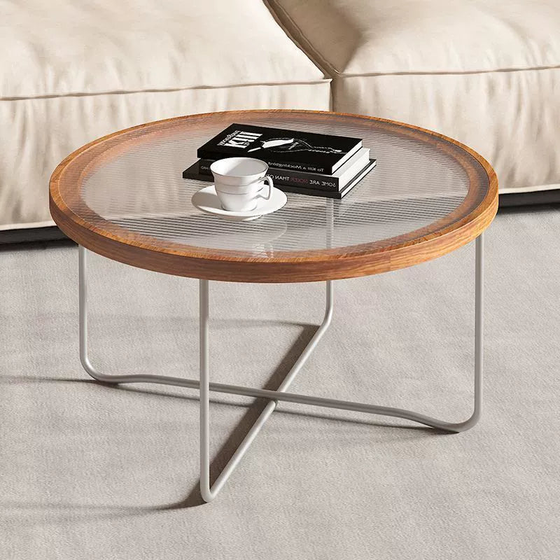 Modern Minimalist Round Tempered Glass MDF Iron Coffee Table For Living Room