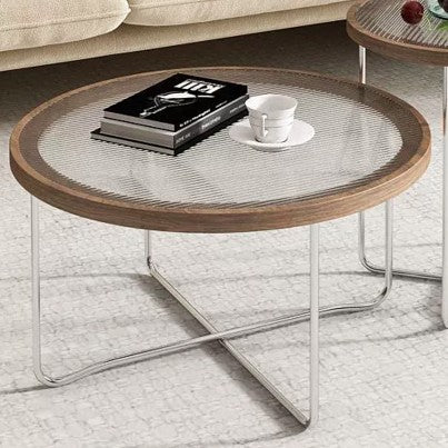 Modern Minimalist Round Tempered Glass MDF Iron Coffee Table For Living Room
