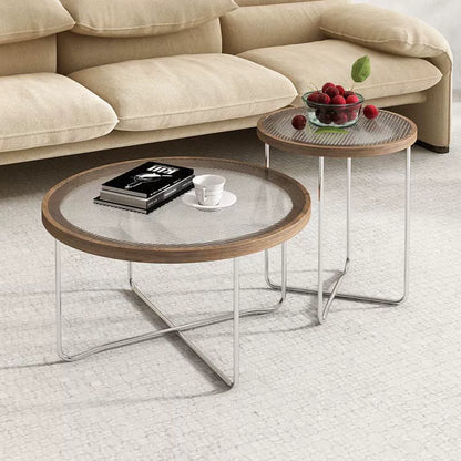 Modern Minimalist Round Tempered Glass MDF Iron Coffee Table For Living Room