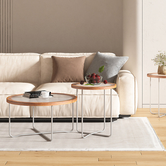 Modern Minimalist Round Tempered Glass MDF Iron Coffee Table For Living Room