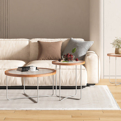 Modern Minimalist Round Tempered Glass MDF Iron Coffee Table For Living Room