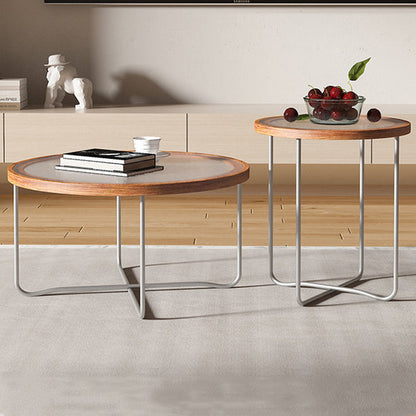 Modern Minimalist Round Tempered Glass MDF Iron Coffee Table For Living Room