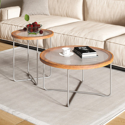Modern Minimalist Round Tempered Glass MDF Iron Coffee Table For Living Room