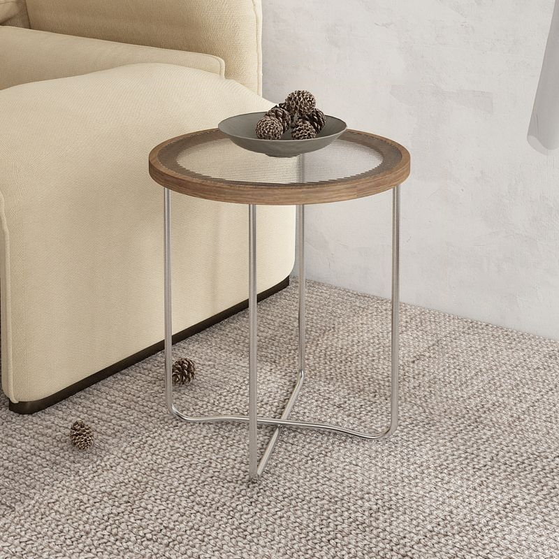 Modern Minimalist Round Tempered Glass MDF Iron Coffee Table For Living Room