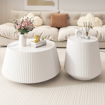 Modern Minimalist Round Stone Slab PU Leather Solid Wood Coffee Table For Living Room