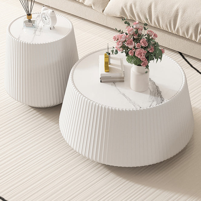Modern Minimalist Round Stone Slab PU Leather Solid Wood Coffee Table For Living Room