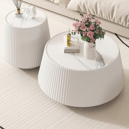 Modern Minimalist Round Stone Slab PU Leather Solid Wood Coffee Table For Living Room