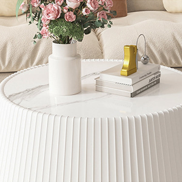 Modern Minimalist Round Stone Slab PU Leather Solid Wood Coffee Table For Living Room