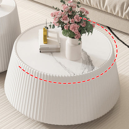 Modern Minimalist Round Stone Slab PU Leather Solid Wood Coffee Table For Living Room