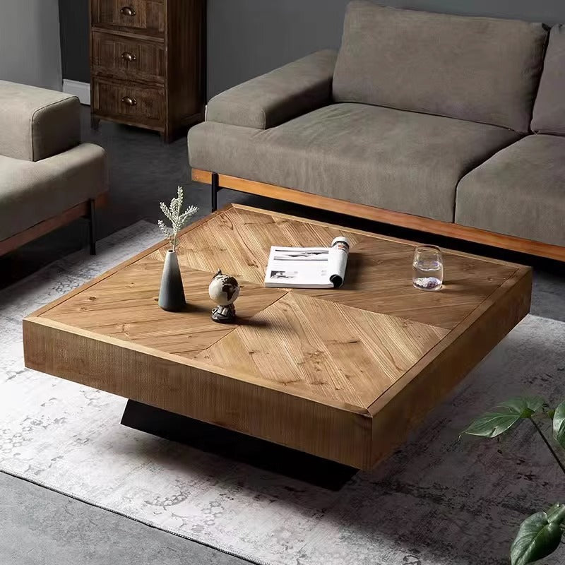 Contemporary Retro Square Pine Wood Coffee Table For Living Room