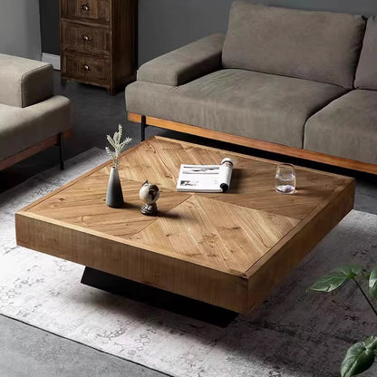 Contemporary Retro Square Pine Wood Coffee Table For Living Room
