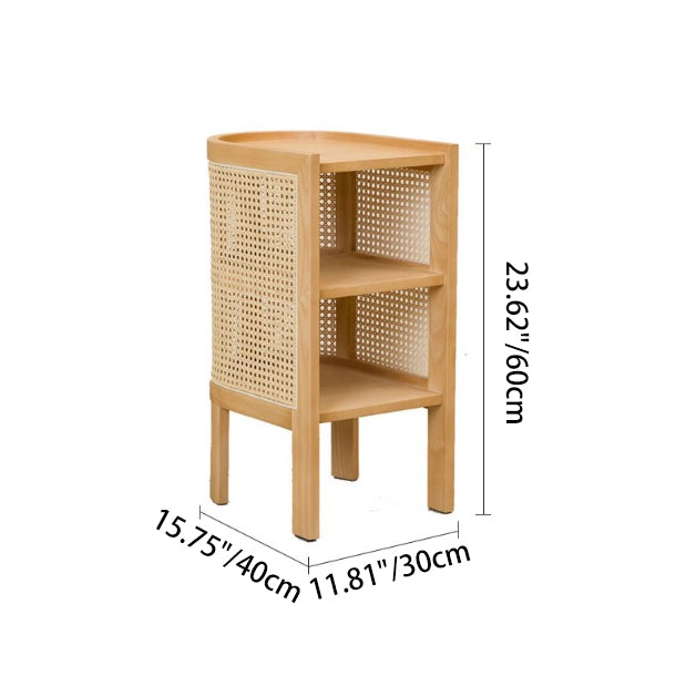 Modern Minimalist Curved Rectangular Ash Wood Rattan Weaving End Table 3-Tier For Living Room