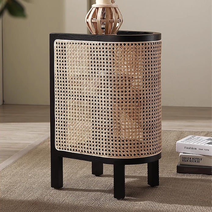 Modern Minimalist Curved Rectangular Ash Wood Rattan Weaving End Table 3-Tier For Living Room