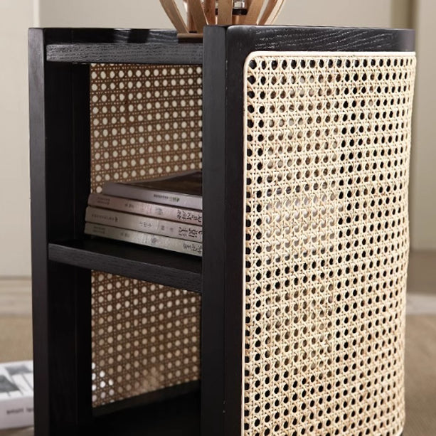 Modern Minimalist Curved Rectangular Ash Wood Rattan Weaving End Table 3-Tier For Living Room