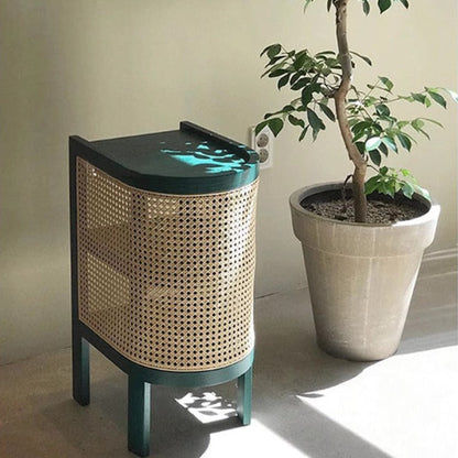 Modern Minimalist Curved Rectangular Ash Wood Rattan Weaving End Table 3-Tier For Living Room