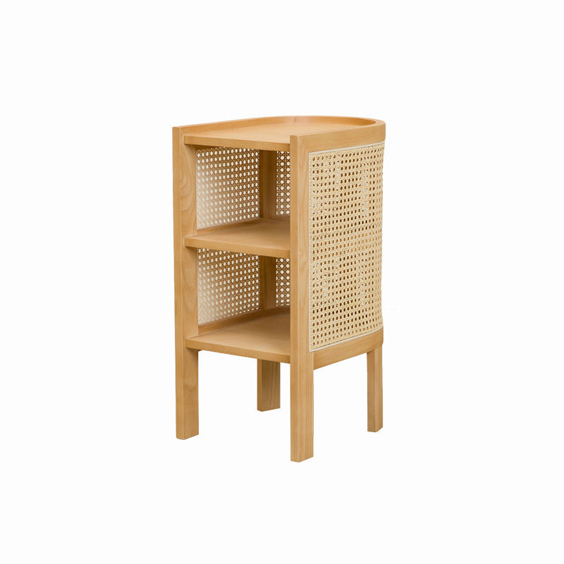 Modern Minimalist Curved Rectangular Ash Wood Rattan Weaving End Table 3-Tier For Living Room